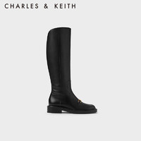 CHARLES&KEITH23冬季 Gabine牛皮高筒骑士靴女SL1-91870008 Black黑色 38