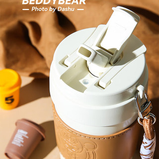 BEDDYBEAR 杯具熊 便携保温杯吸管直饮陶瓷内胆潮流咖啡杯办公车载杯500ML不福娃