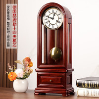 汉时（Hense）实木机械座钟客厅欧式复古时钟桌面打点老式上发条报时钟表HD30 红木色