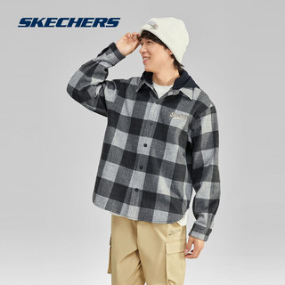 斯凯奇（Skechers）女款针织连帽衬衫式格子外套L323W072 男款-合金灰格纹/03MM S