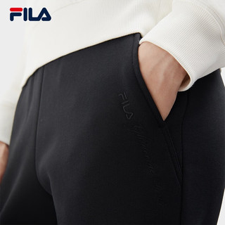 FILA 斐乐女士针织长裤时尚休闲舒适加绒运动裤 正黑色-BK 165/66A/M