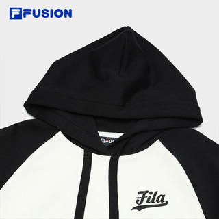 FILA FUSION斐乐潮牌女子针织连帽上衣撞色纯棉卫衣 正黑色-BK 165/84A/M