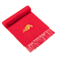 上海故事福字刺绣纯羊毛围巾男冬季中国红喜庆2023本命年红色围脖 祥云瑞彩