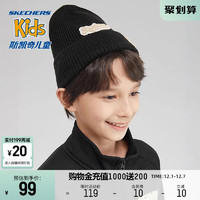 SKECHERS 斯凯奇 2023年冬季新款男女童针织帽子黑色防寒保暖帽子