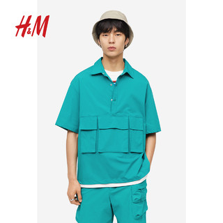 H&M HM男装衬衫23夏季新品休闲简约宽松版户外机能风衬衫短袖1176177