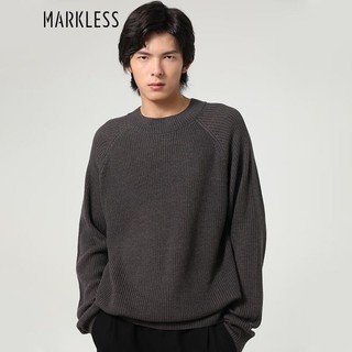 Markless 新款男士毛衣冬季纯色宽松针织衫慵懒高级感打底毛衫外套MSB3740M 深灰色 170/M
