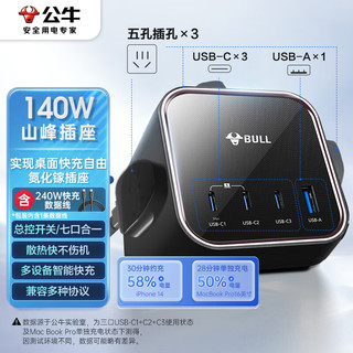 BULL 公牛 氮化镓140W快充笔记本多功能插座/插线板/插排/接线板 USB（3C1A）+3插孔 全长1.5米 GNV-MS1143