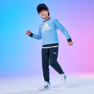 adidas阿迪达斯轻运动男女小童儿童加绒加厚运动圆领长袖套装 融合蓝/白色/传奇墨水蓝 104CM