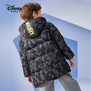 迪士尼（DISNEY）童装儿童男童中长款工装羽绒服连帽梭织外套23冬DB341KE59黑110