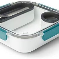 black+blum BLACK + BLUM |便当盒式隔间食品容器 |带不锈钢旅行叉的儿童和成人盒装午餐盒，不含 BPA，防漏，适合微波炉