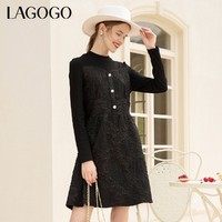 La·go·go 拉谷谷 Lagogo2021新款半高领珍珠纽扣拼接设计连衣裙女KCLL459C60