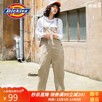 Dickies 帝客 背带裤 撞色压线设计 女式宽松工装长裤 背带裤女DK008093 沙色 XS