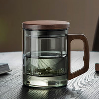 绿拾光玻璃茶杯加厚水杯大容量茶水分离杯办公家用泡茶杯子耐热玻璃杯 【高级混色】木方杯400ML