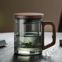 绿拾光玻璃茶杯加厚水杯大容量茶水分离杯办公家用泡茶杯子耐热玻璃杯 【高级混色】木方杯400ML