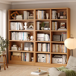 锦需 全实木图书馆书架落地置物架家用客厅一体靠墙收纳整墙书柜 -(120+120)CM