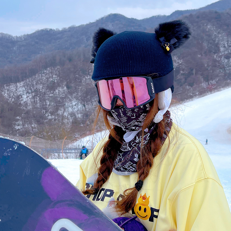 滑雪头盔套装饰可爱防晒卡通半盔套男女毛绒猫耳朵头盔装饰帽