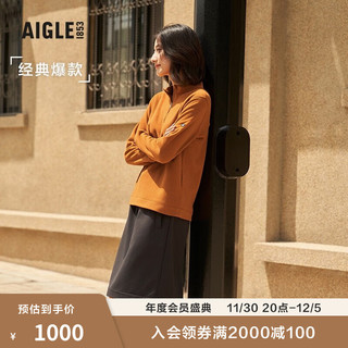 AIGLE艾高23年秋女士户外保暖耐穿舒适时尚半拉链抓绒 摩卡棕黄 AR421 40(170/92A)