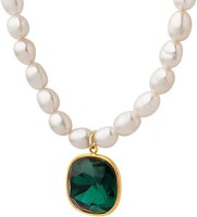 Aleasha 小号淡水珍珠颈链带精致方形水晶吊坠项链女式 18k 镀金钛钢首饰礼品