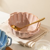 摩登主妇 大碗吃面汤碗家用盛汤双耳陶瓷沙拉网红面碗螺蛳粉碗专用 7.5英寸寻梅双耳汤碗-粉