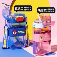 Disney 迪士尼 儿童水杯一盖双饮夏季上学方形水壶吸管杯