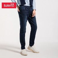 Baleno 班尼路 牛仔裤男复古直筒秋季显高弹力修身长裤时尚青年蓝色休闲裤