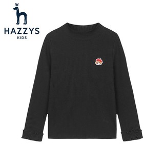 HAZZYS 哈吉斯 童装女童针织衫秋冬上衣长袖半高领打底衫纯色 钻石黑 120