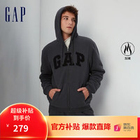 Gap 盖璞 男女装秋2023新款LOGO仿羊羔绒宽松廓形运动卫衣402176连帽衫 深灰色 180/96A