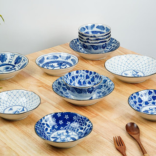 美浓烧 Mino Yaki）日式复古古染蓝绘·好时光系列碗盘饭碗餐具套装 思无邪小盘