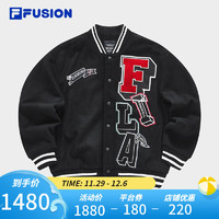 FILA FUSION斐乐潮牌梭织外套男时尚休闲毛呢棒球服 深黑-BK 165/88A/S