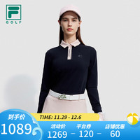 FILA 斐乐女子针织长袖POLO衫2023冬加绒高尔夫运动上衣 深黑-BK 170/88A/L