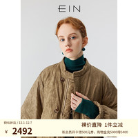 EIN言文艺复古做旧东方立体绣花立领鸭绒中长款羽绒服 姜黄 M