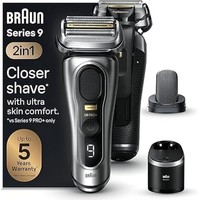 BRAUN 博朗 9 Pro + 电动剃须刀,ProComfort 配件,清洁站,干湿两用,9597cc,银色