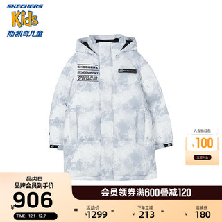 Skechers斯凯奇童装男女童短款羽绒服2023户外滑雪服商场同款P423G012 男童/焕影迷雾灰满印/03HT 165cm