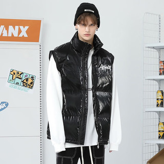 闪电潮牌（GENANX）冬季羽绒外套一衣两穿亮面免洗可拆卸袖子羽绒马甲 黑色 XXL