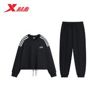 XTEP 特步 跑步运动套装女宽松晨跑速干衣秋冬季877428960116 正黑色 XS