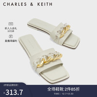 CHARLES & KEITH CHARLES&KEITH23;夏季新品CK1-70920126粗链条饰外穿平跟一字拖女 粉白色Chalk 37
