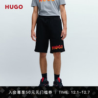 HUGO男士2024早春立体火焰徽标棉质毛圈布短裤 001-黑色 EU:XL