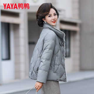 鸭鸭（YAYA）中年冬装羽绒服洋气短款2023中老年女装时尚保暖外套XD 灰绿色 180/100A(XXXL)