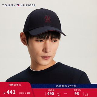 TOMMY HILFIGER男装纯棉调节提花织带弯檐圆顶棒球帽AM0AM11490 藏青色DW6 均码（头围58cm)