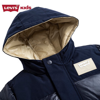 Levi's李维斯童装男童双面穿中长款羽绒服三防面料保暖儿童上衣 深宝蓝色 110/52