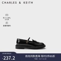 CHARLES & KEITH CHARLES&KEITH;时尚一字扣英伦圆头乐福鞋单鞋女CK1-70900479 Black Boxed黑色 36