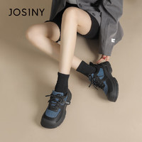 JOSINY 卓诗尼 休闲鞋女秋款时尚个性撞色板鞋增高厚底系带女鞋 黑色 38