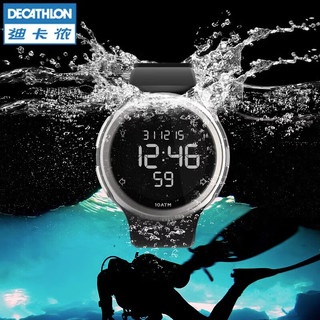 迪卡侬运动手表W900数字电子表多功能跑步游泳防水智能RUNA 亮黑色