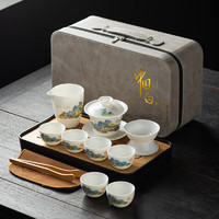 循一 白瓷茶具套装 羊脂玉茶具+茶盘(千里江山)灰皮