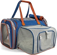 Mr. Peanut 可扩展航空公司批准柔软侧边宠物背带 - 座下旅行手提包，Deja 蓝色 18X10.5X11