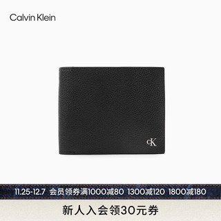Calvin Klein  Jeans男士真皮商务荔枝纹金属字母牛皮折叠短款钱包HP1517 001-太空黑