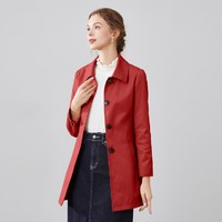 经典故事 韩版流行气质通勤小个子风衣女式秋装款修身红色百搭款外套