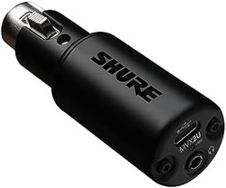 SHURE 舒尔 MVX2U XLR 至 USB 数字接口（带耳机插孔）、带 60dB 增益控制的集成前置放大器、零延迟监听