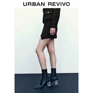URBAN REVIVO UR2023秋季新款女装时尚气质小众气质通勤高腰宝藏半裙UWG530015 正黑 XS