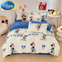 迪士尼（Disney）水洗棉四件套2023全棉卡通被罩宿舍床单被套床上三件套 时尚米奇 1.2m床【被套+床单+枕套*1】